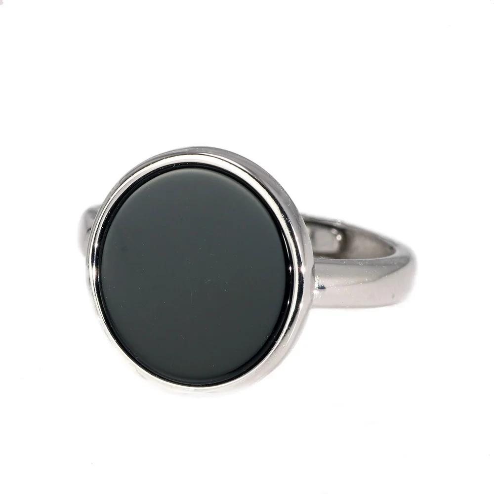 Real 925 Sterling Silver Ring Simple Round Ring Turkish Black Onyx Minimalist Adjustable Jewelry for Men and Women