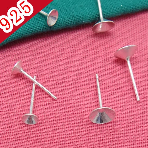 

4/6MM Real 925 Sterling Silver DIY Stud Earrings Jewelry Making Findings&Components Inlaid Gems Blank Base Ear Pin Accessories