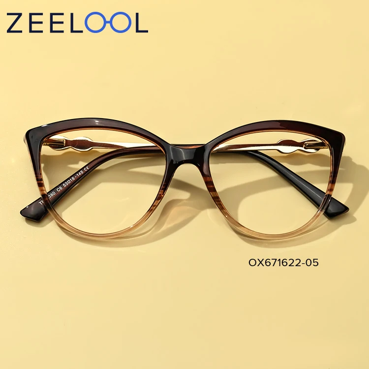 

Elegant Nice Ladies Cat Eye Brown Red Metal Frame Spectacles with Spring Hinge Optical Eye Glasses