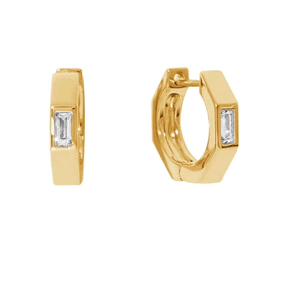 

fine jewelry wholesaler women earrings 925 sterling silver gold plated cubic zirconia stone baguette hoop earrings