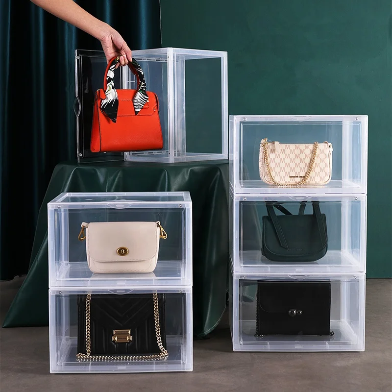 

Acrylic magnetic Lady's Bag Organizer Stacking Custom Logo OEM Handbag Storage box for bags collecting, Clear