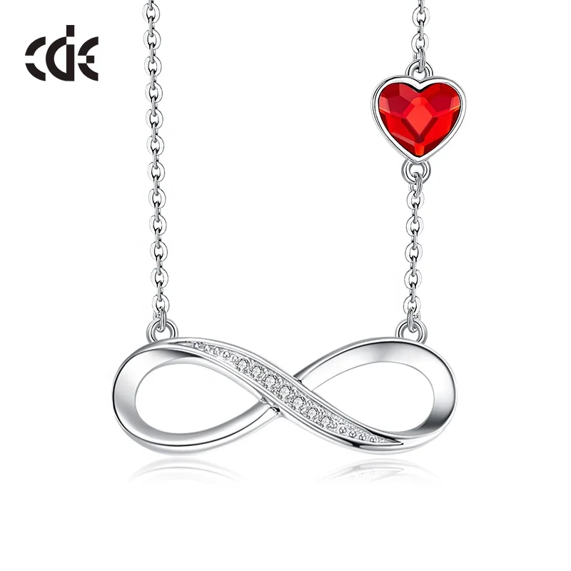 

CDE YN0866 Romantic Jewelry Infinity Necklace Wirh Red Crystal 925 Sterling Silver Heart-Shaped Eternal Necklace For Women