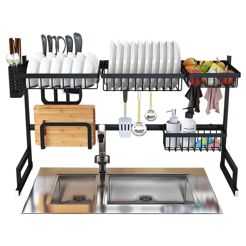 

High Quality Multi-function Extendable Hanging Stainless Steel Kitchen Dish Sink Drying Rack, As per picture