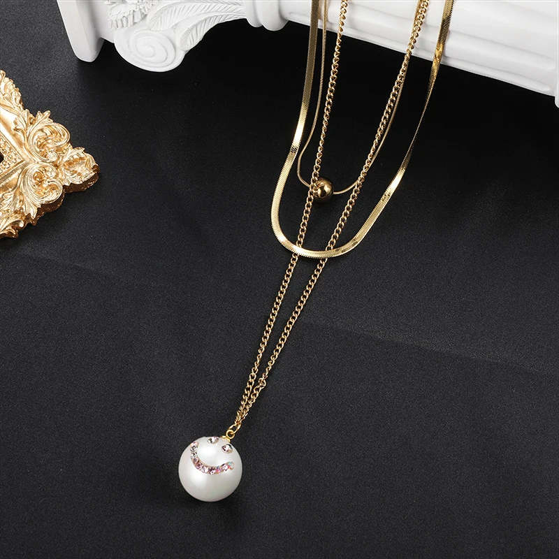 2023 Fashion Women Pearl Jewelry Necklace Stainless Steel Chain Necklaces