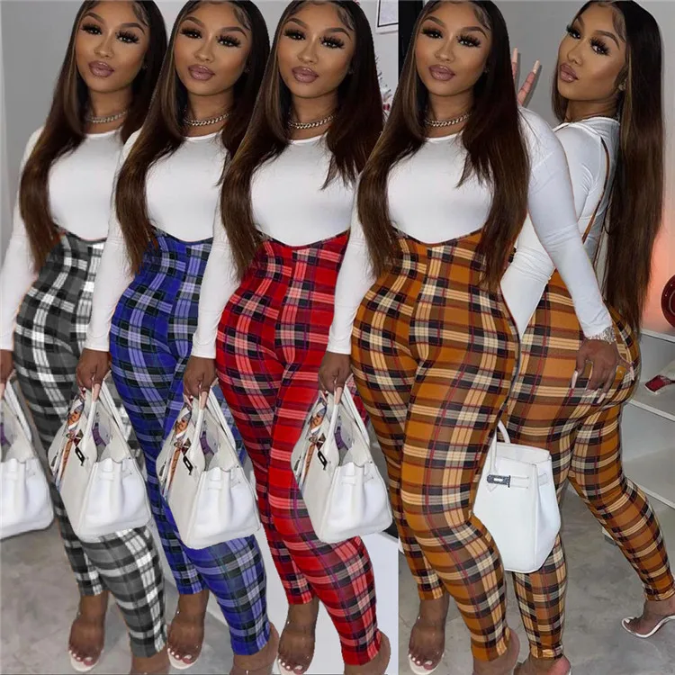 

Trendy 2 PCS Tracksuit Outfit Pure White Top And Plaid Suspender Casual Winter Women Two Piece Set