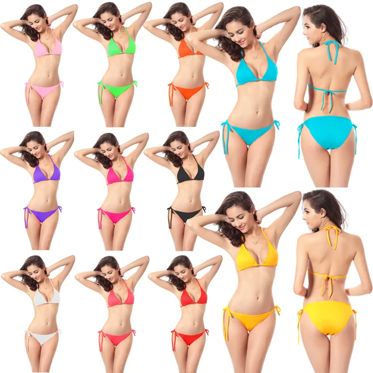 

In Stock Hot Sexy Candy Color String Bikinis Two Piece Thong Swimsuit, Optional