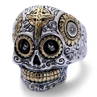 

Stainless Steel Men Ring Skull with Cross Titanium Punk Style Ring Exaggerate Retro Jewelry