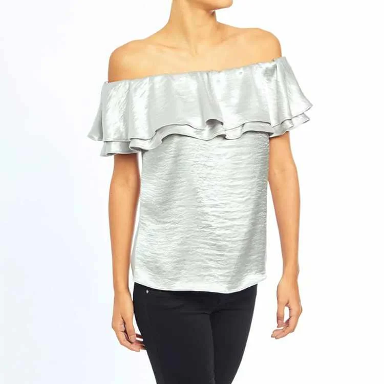 

Wholesale Mid Weight Polyester Elastic Neckline Women Off The Shoulder Top
