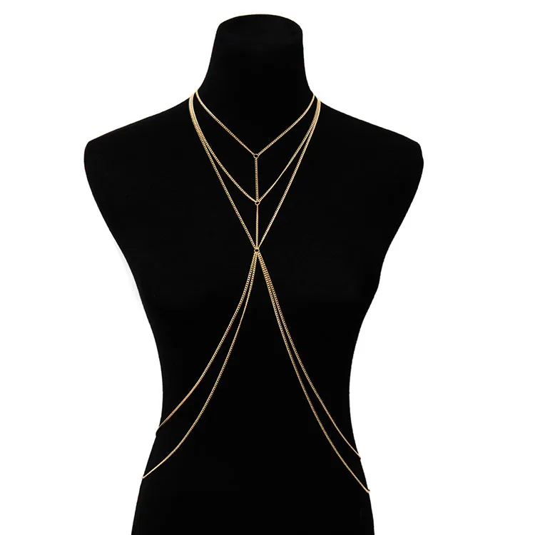 

Woying Multi-layer Clothing Chain Ladies Simple Geometric Chain Tassel Body Chain, As picture