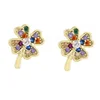 18K Gold Plated Stud Earrings, Cubic Zircon Stud Earrings, Four Leaf Clover Earrings Jewelry