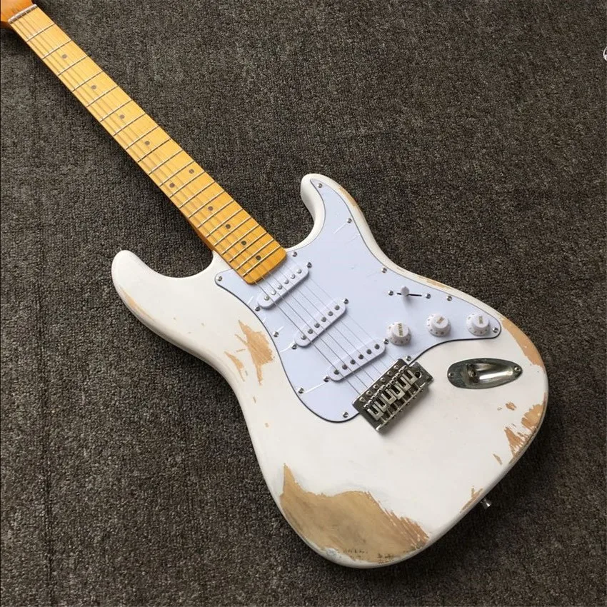 

good quality white heavy Relic vintage style hand made maple fingerboard electric guitar guitare guiter guitarra gitar guitars