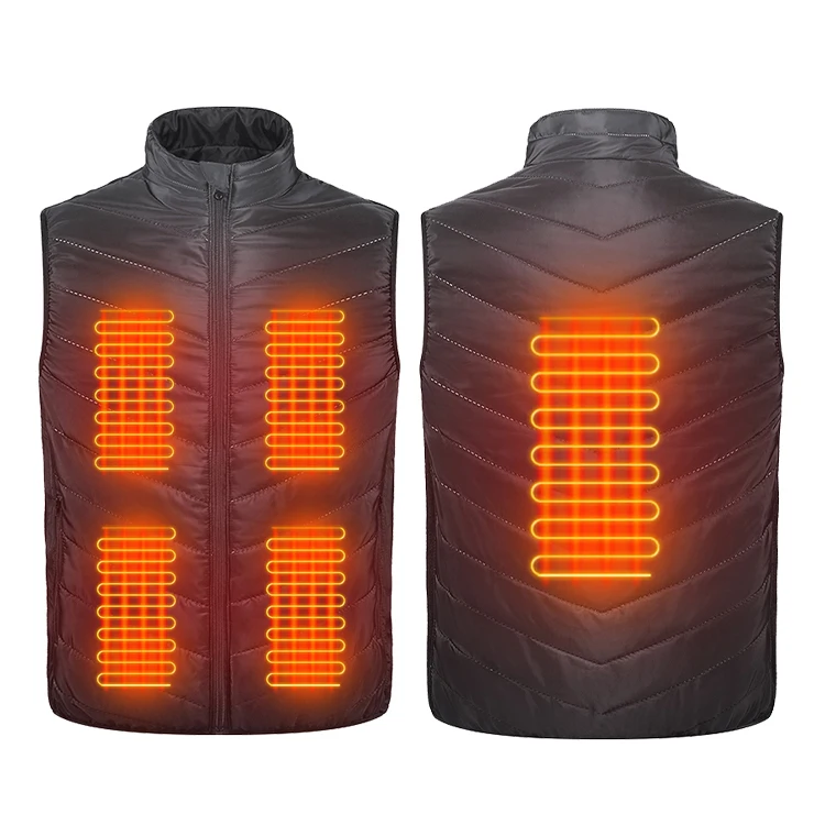 

New style unisex size adjustable 5V 5 heating pad Battery Powered Heated Padding Vest with temperature control black color