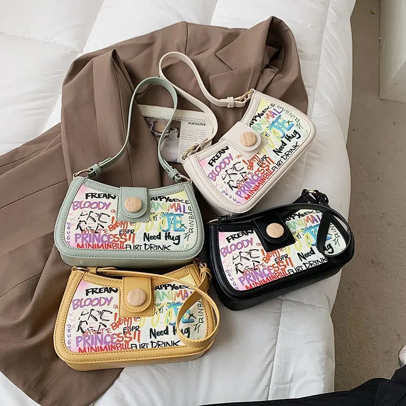 

fashion colorful ladies leather graffiti crossbody bag handbags women shoulder bag, Multicolor