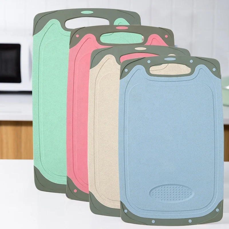 

Home kitchen Eco-friendly Multifunction Natural wheat straw material plastic large cutting board custom various sizes, 4 colors