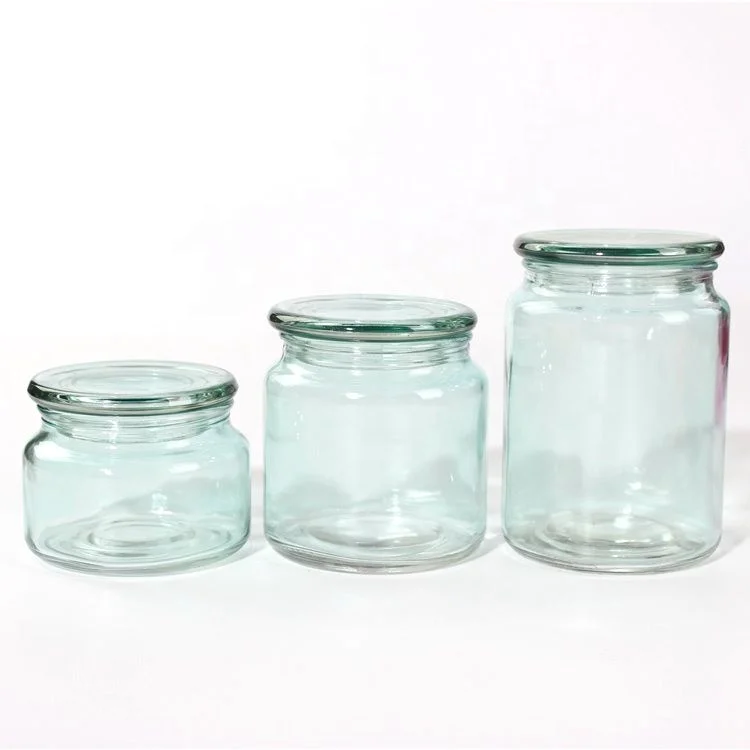

Spray colour blue glass cylinder candle jar candle holder set of 3 with lid 300ml 500ml 700ml, Clear transparent