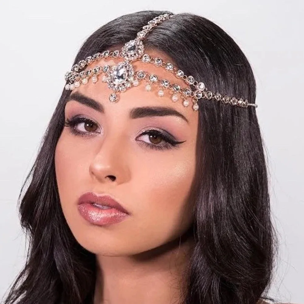 

Sparkly Bohemian Rhinestone Pendant Women Headdress Club Stage Headgear Accessories Sexy Birthday Bride Wedding Party Headwear