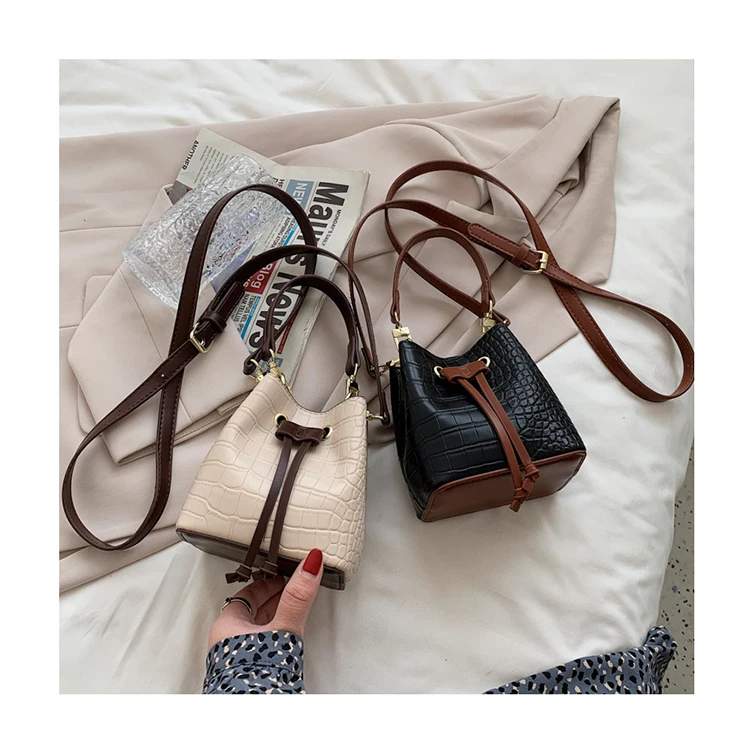 

PU Leather Drawstring Bucket Bags Lady Elegant Alligator Crossbody Bags High Quality Women Handbags Crocodile Pattern Clutch