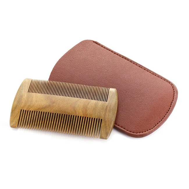 

Hot sale fine teeth pocket sandalwood comb wooden anti-static beard comb with PU case, Picture