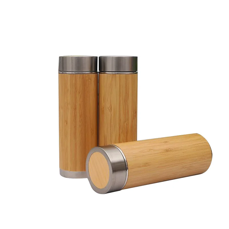 

H344 Straight Tumbler Cups With Strainer Double Wall Insulated Drinking Bottles Stainless Steel Bamboo Cover Water Cup, 1 colour