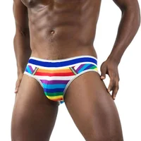 

New designs color matched STRIPED RAINBOW BRIEFS man thick cotton boxer underwear