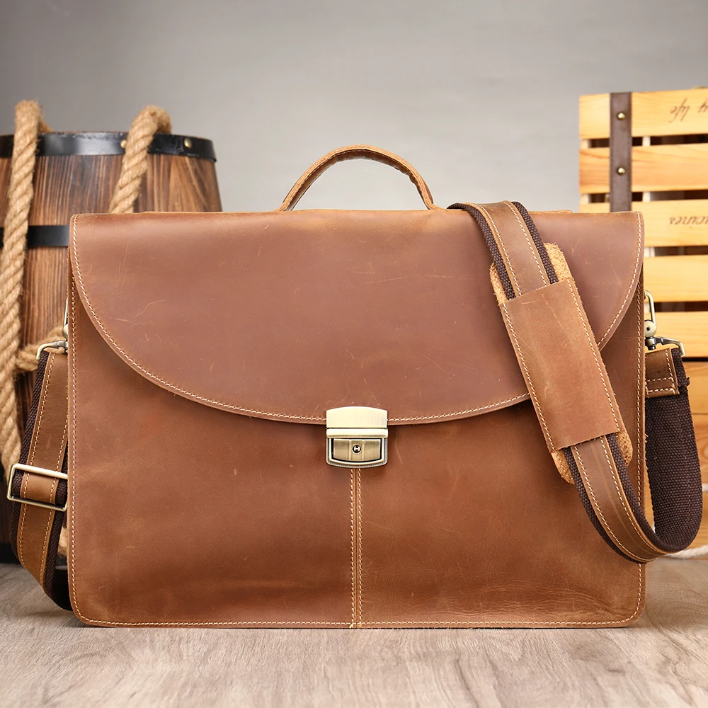 

Marrant crazy horse cowhide leather business briefcase retro men's bag 15.6 inch laptop computer bag handbag messenger bag