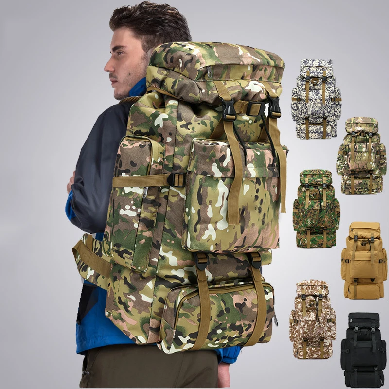 

70L Heavy Duty Cheap Export Outdoor Multifunctional Bag Hiking Climbing Backpack with 5 Outside Pockets