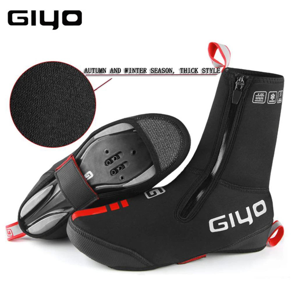 

GIYO Waterproof Windproof Fleece Warm Cycling Lock Shoe Covers Reflective Bicycle Overshoes Winter Bike, Black