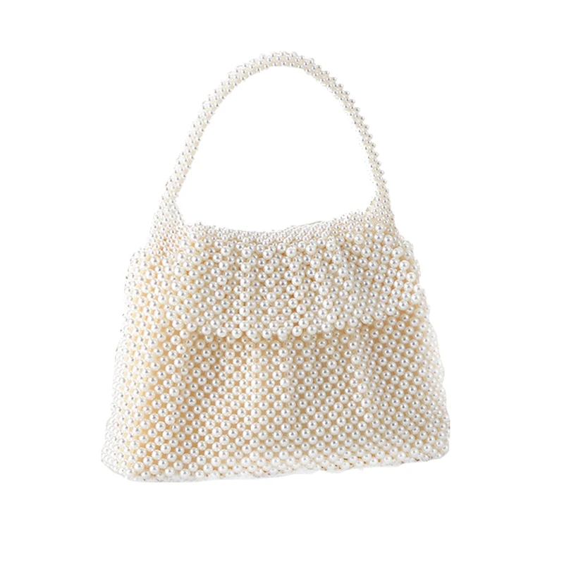

Handmade Women Exquisite Beaded Evening Bag Clutch Bag Wedding Handbag With Pearl Handle