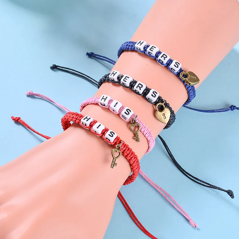 

Explosive Couple Key Lock Friendship Bracelet Good Friend Retro Braided Bracelet, Photo