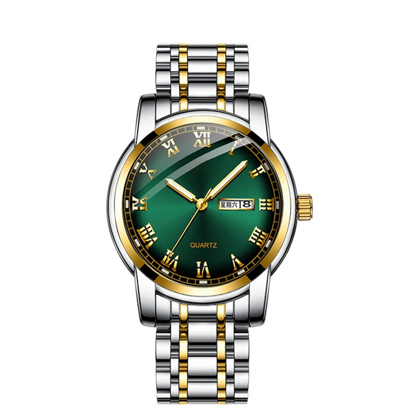

Waterproof Roman Numberals Scale Date Week Display Stainless Steel Watch Bands Mens Womens Quartz Watch
