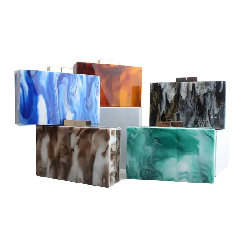 

Colorful Acrylic Marble Clutch Handbags Women Causal Classic Hand Bags