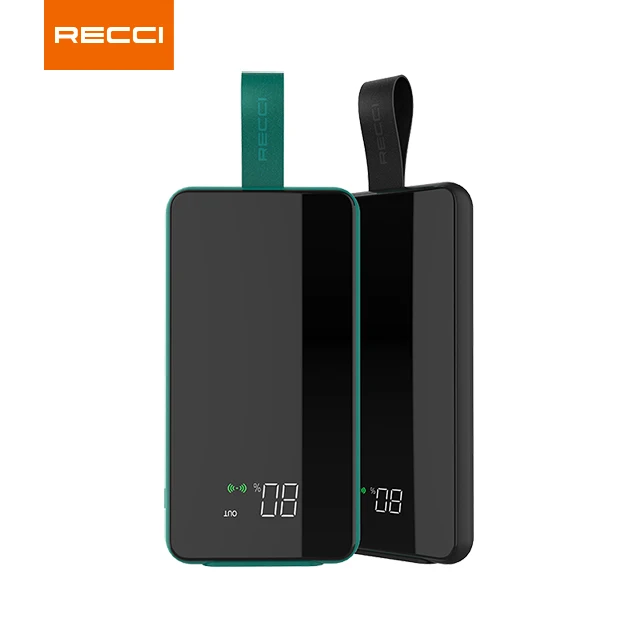 

Recci 18W PD QC3.0 Wireless Portable Charger Power Bank 10000mAh with Suction Cups, Fast Charging compatible for iPhone, iPad, Black/green