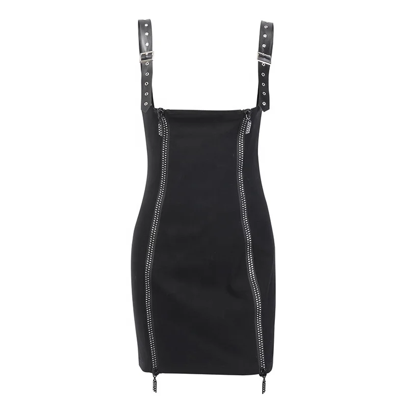 

B23782A Black strap dress Fashion Split Lady zipper dress, Picture