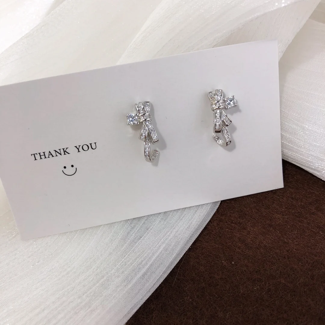 

Fashion Trendy Wholesale 925 Sterling Silver Diamond Bow Earrings Women's jewelry