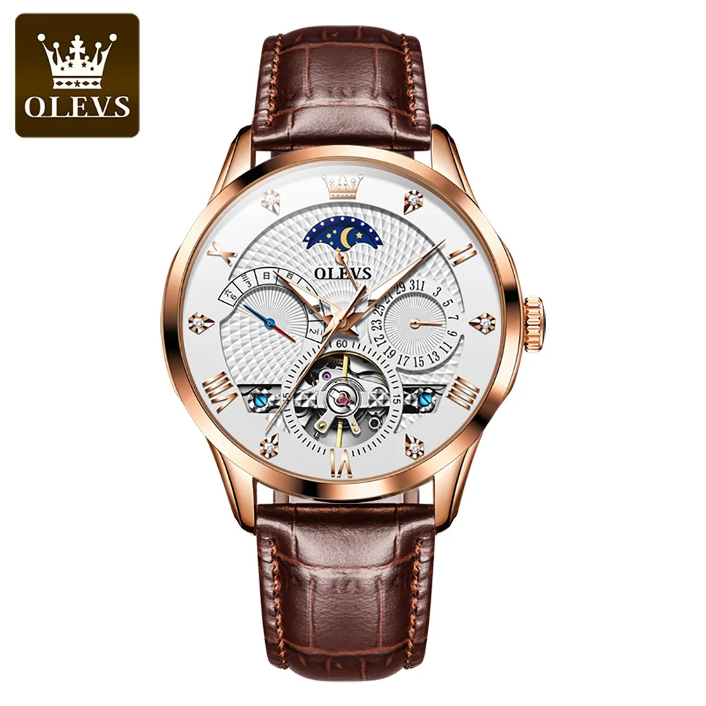 

OLEVS Automatic Tourbillon Skeleton Mechanical Luxury wrist Movement luminous Waterproof Fashion High Quality Watch for Men