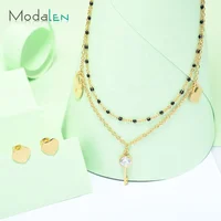 

Modalen Layered Heart Lock Cubic Zirconia Key Bead Jewelry Necklace Set