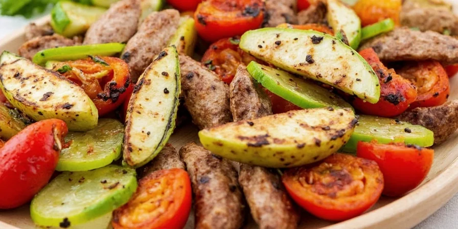 Grill basket filled with mixed seasoned vegetables ready to cook