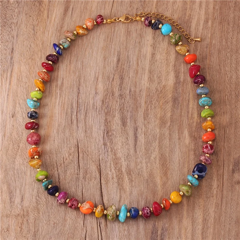 

Boho 7 Chakra Raw Imperial Jasper Beads Choker Necklace Stacking Bohemian Vintage Statement Gift Jewelry Wholesale Dropshipping