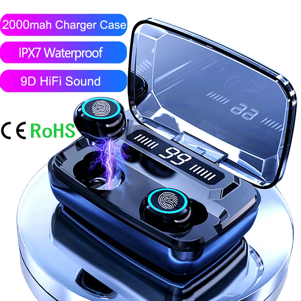 

Free Shipping 1 Sample OK 2022 New IPX7 Tws Headphones Noise Cancelling Wireless Earphone 3d Stereo Blue Tooth 2000mah Earbuds