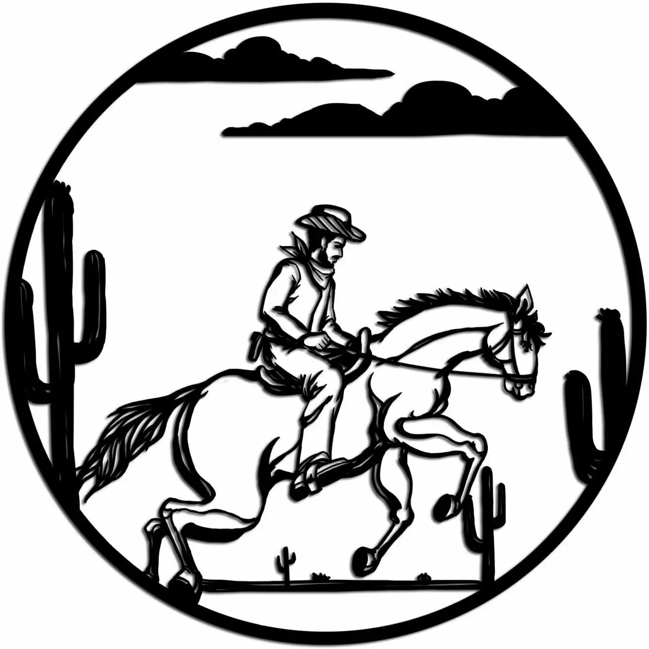 

Horse Metal Wall Art Western Cowboy Running Horse Wall Hanging Artwork, Black