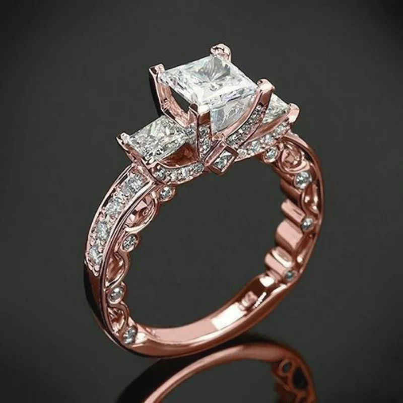 

Princess Crown Shape Micro Inlay 18K Gold-plated Diamond Rings Sparking Bling Engagement Ring, Rose gold, gold, silver