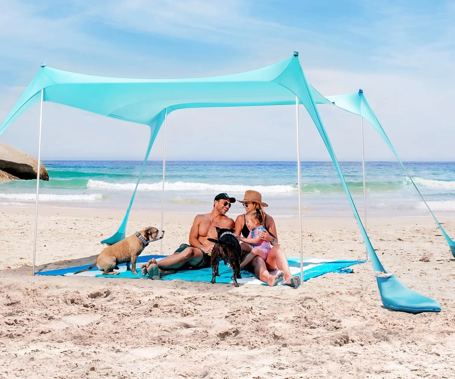 Portable 6-8 Person Oxford PVC Beach Tent Quick Automatic Opening 2000-3000mm Waterproof Sun Shade Single Sandbag Anchor Summer