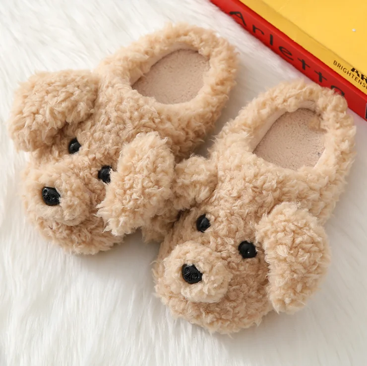 

PDEP New Fashion Winter Slippers Shoes For Women Dog Faux Fur 3cm Heel fur Plus Size 40 41plush slipers, White,beige,orange