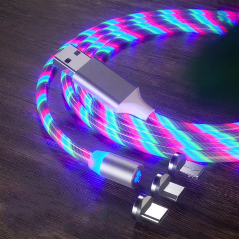 

Magnetic Fast Charging USB Cable Flowing Light Phone Accessories Cable USB Led Luminous Micro Lighting Data Cable