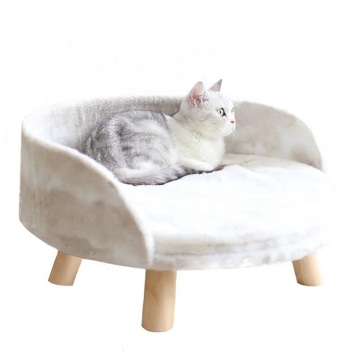 

Lamb Wool White Plush Luxury Wooden Cat Bed