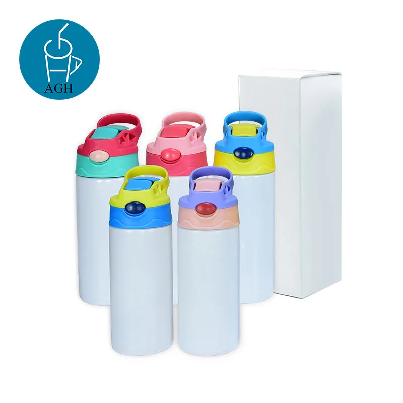USA US Warehouse Stock White 12 oz Straight Sublimation Blanks Stainless Steel Insulated Kids Water Bottle Tumblers, 10pcs of each color in a case