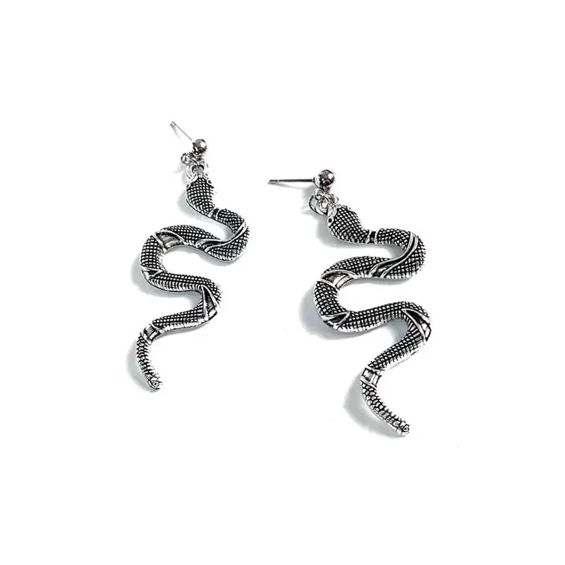 

Punk Long Snake Earrings Silver Color Personality Stud Earings For Women Vintage Animal Brincos Female Fashion Jewelry Wholesal
