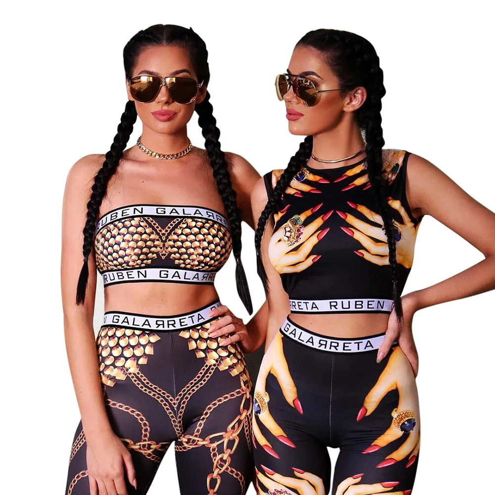 

Fashion gold python print yoga sports two-piece suit sexy ladies jumpsuit, Customized color