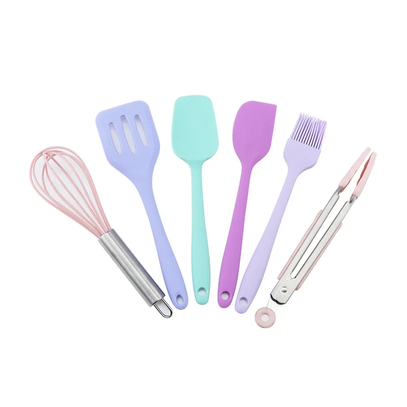 

Amazon Hot Sell BPA Free Mini Kitchenware 6 Piece Set Egg Whisk Food Clip silicone baking spatula set cooking tools set, Custom color