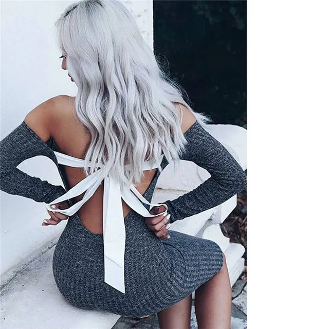 

Spring Women's Long-sleeved Tight Dress Sexy Open Back Dress, Picture color
